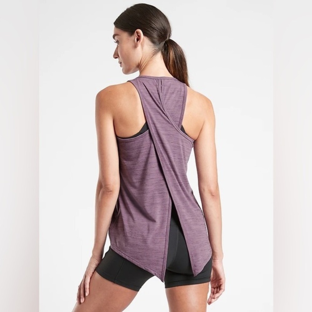 ATHLETA ESSENCE SPACEDYE TIE BACK TANK IN VOLCANIC VIOLET SZ M